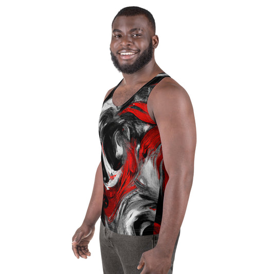 Mens Stretch Fit Tank Top - Decorative Black Red White Abstract
