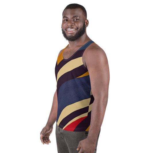 Mens Stretch Fit Tank Top - Brown Red Blue Colorblock Lines