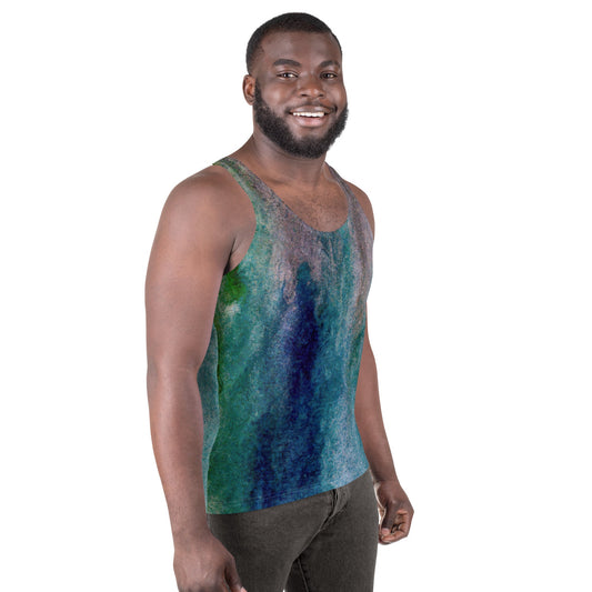 Mens Stretch Fit Tank Top - Blue Hue Watercolor Abstract Print