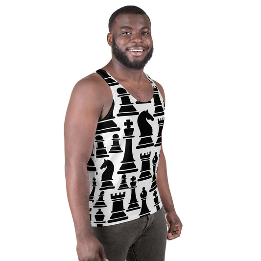 Mens Stretch Fit Tank Top - Black and White Chess Print