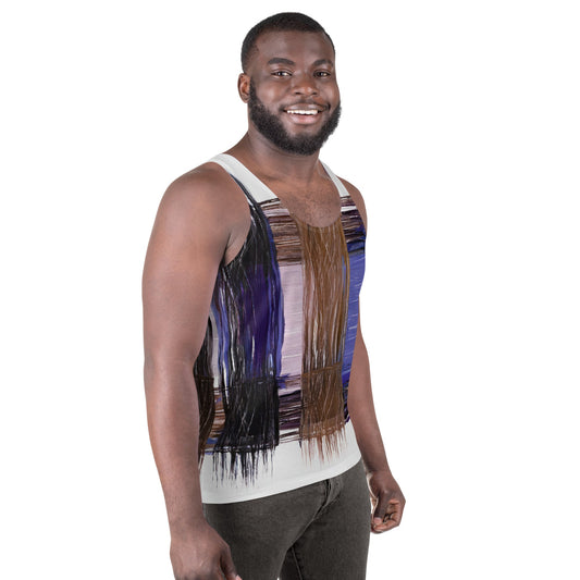 Mens Stretch Fit Tank Top - Rustic Brown Interweave Print