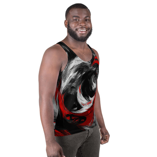 Mens Stretch Fit Tank Top - Decorative Black Red White Abstract
