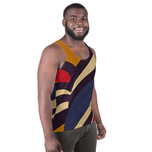 Mens Stretch Fit Tank Top - Brown Red Blue Colorblock Lines