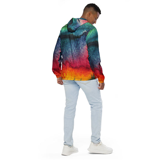Mens Hooded Windbreaker Jacket - Multicolor Abstract Pattern