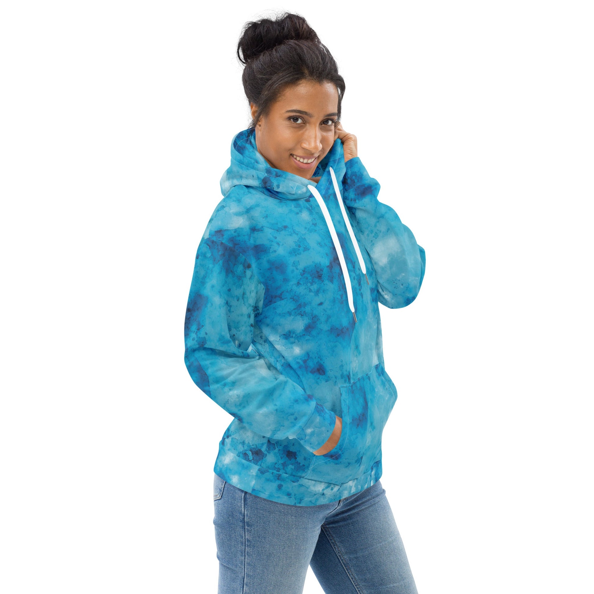 Womens Graphic Hoodie Blue Marble Print | Grey Coco