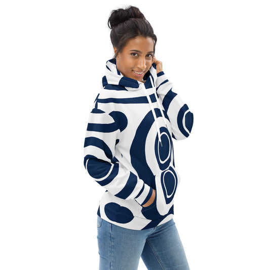 Womens Graphic Hoodie Navy Blue and White Circular Pattern | Grey Coco