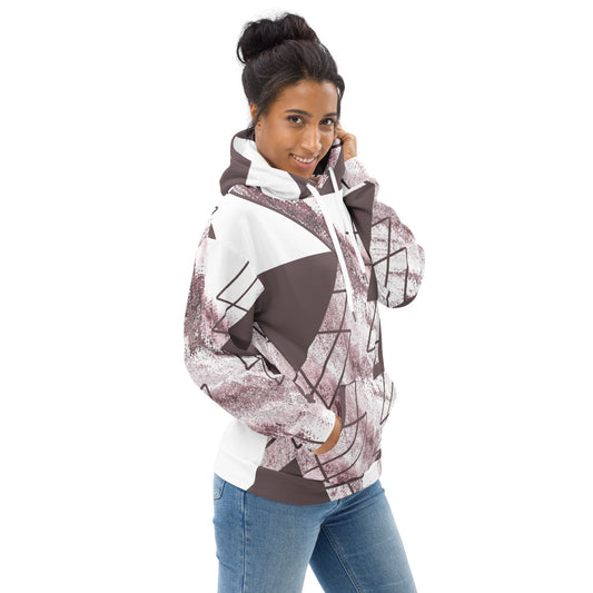 Women's Graphic Hoodie Mauve Rose and White Triangular Colorblock | Trendy & Comfortable