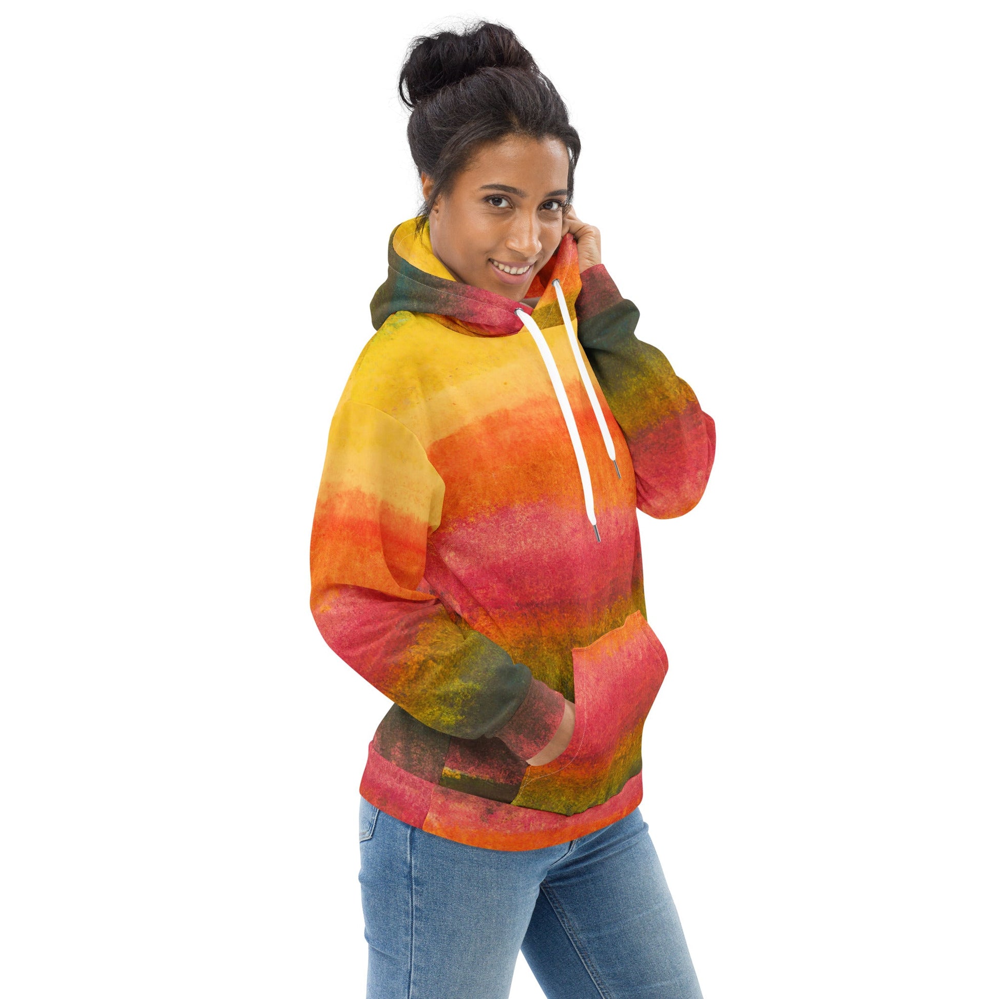 Womens Graphic Hoodie Autumn Fall Watercolor Abstract Print | Grey Coco