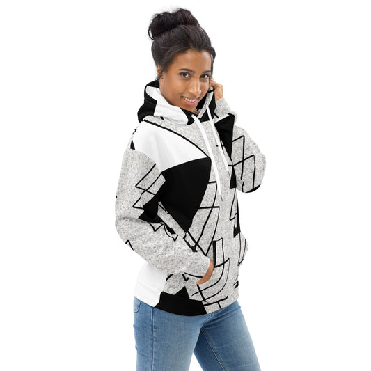 Womens Graphic Hoodie Black and White Ash Grey Triangular Colorblock | Trendy & Comfortable