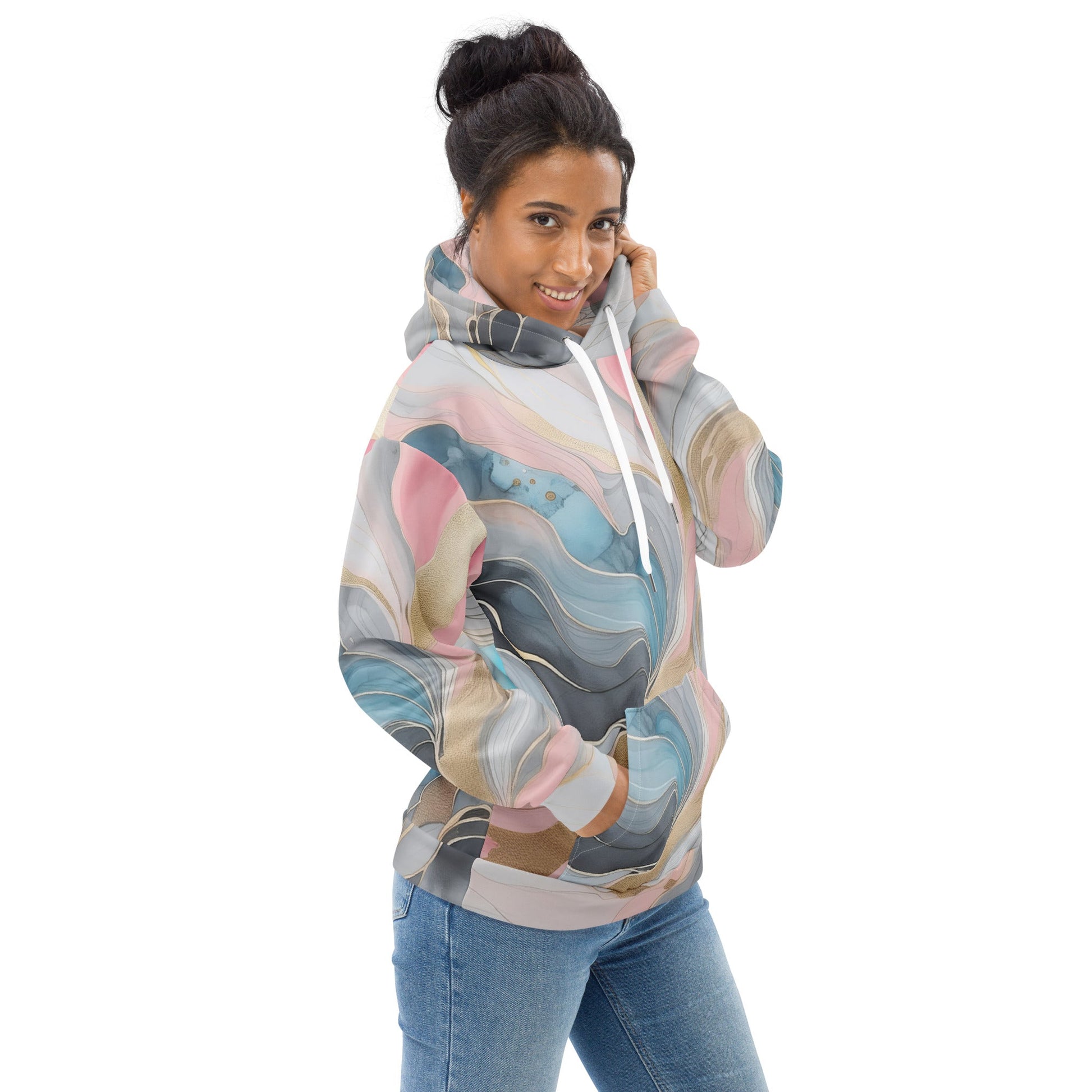 Womens Graphic Hoodie Marble Cloud of Grey Pink Blue 82395 | Grey Coco