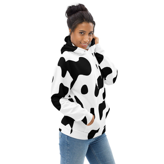 Womens Graphic Hoodie Black White Cow Print | Stylish & Comfortable Statement Piece