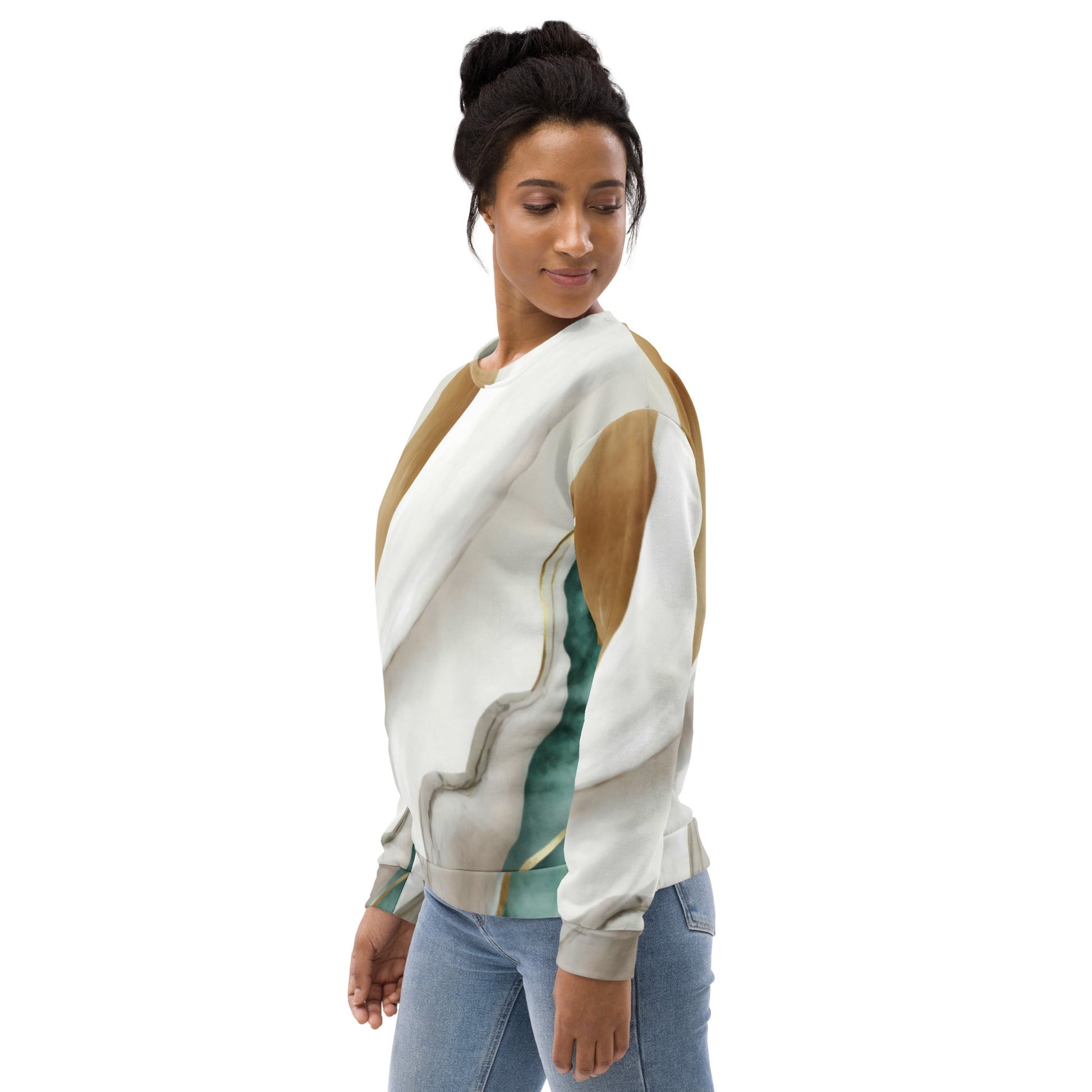 Womens Graphic Sweatshirt - Cream and White Marbled Pattern | Grey Coco