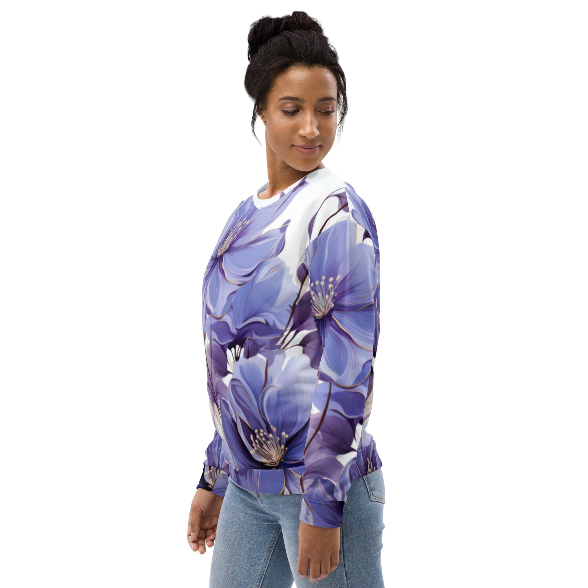 Graphic Sweatshirt for Women Purple Botanical Blooms | Grey Coco