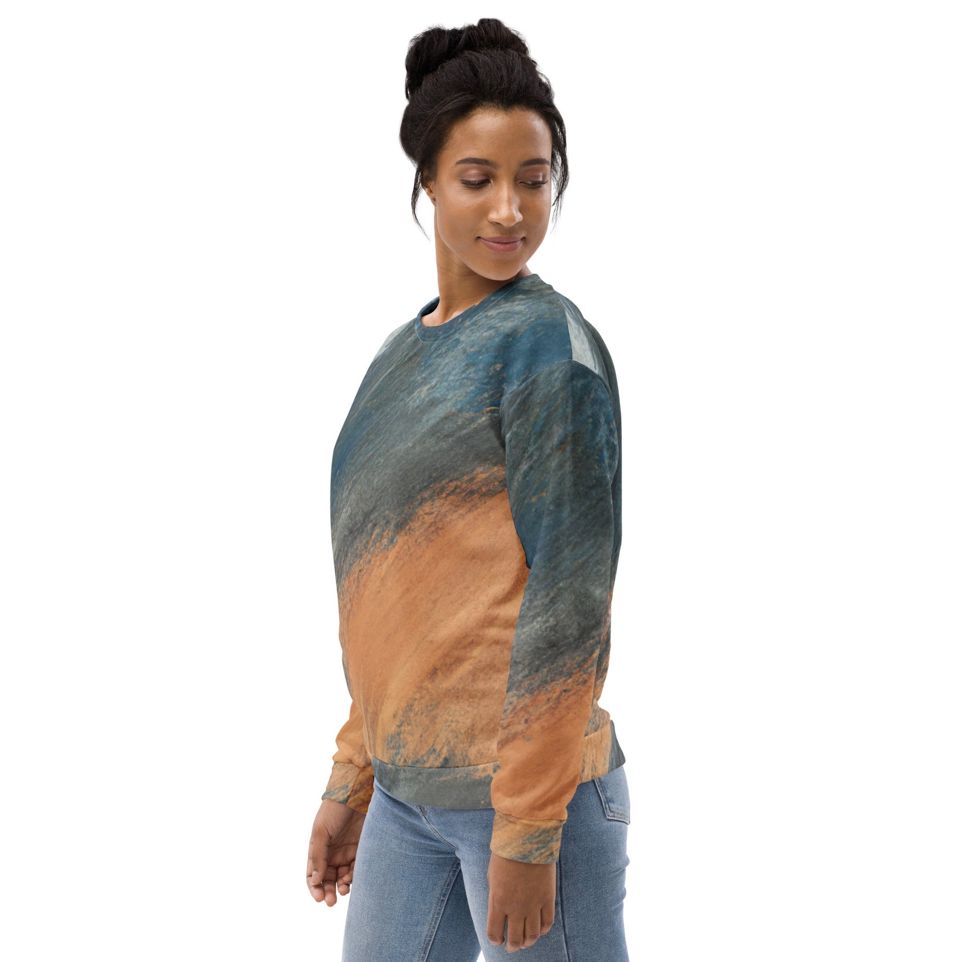 Graphic Sweatshirt for Women Blue Orange Abstract Pattern | Grey Coco