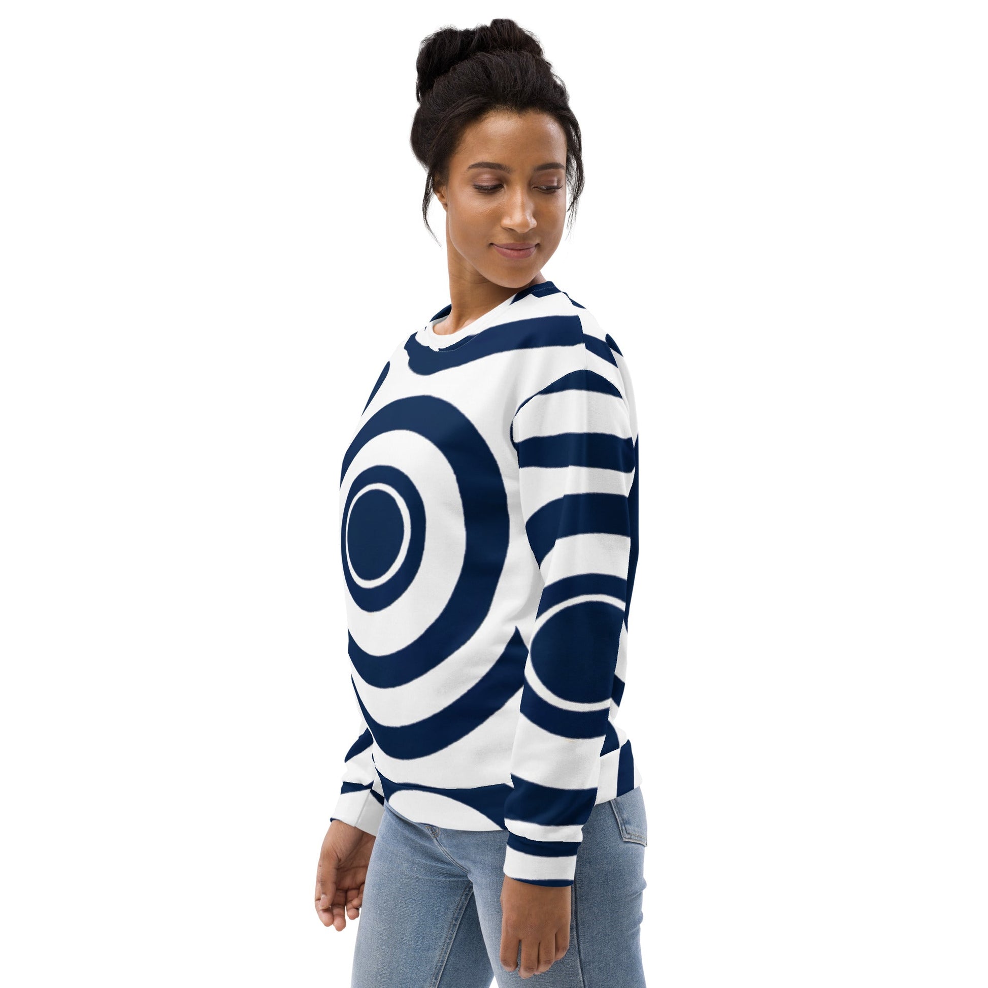 Graphic Sweatshirt for Women Navy Blue and White Circular Pattern | Grey Coco