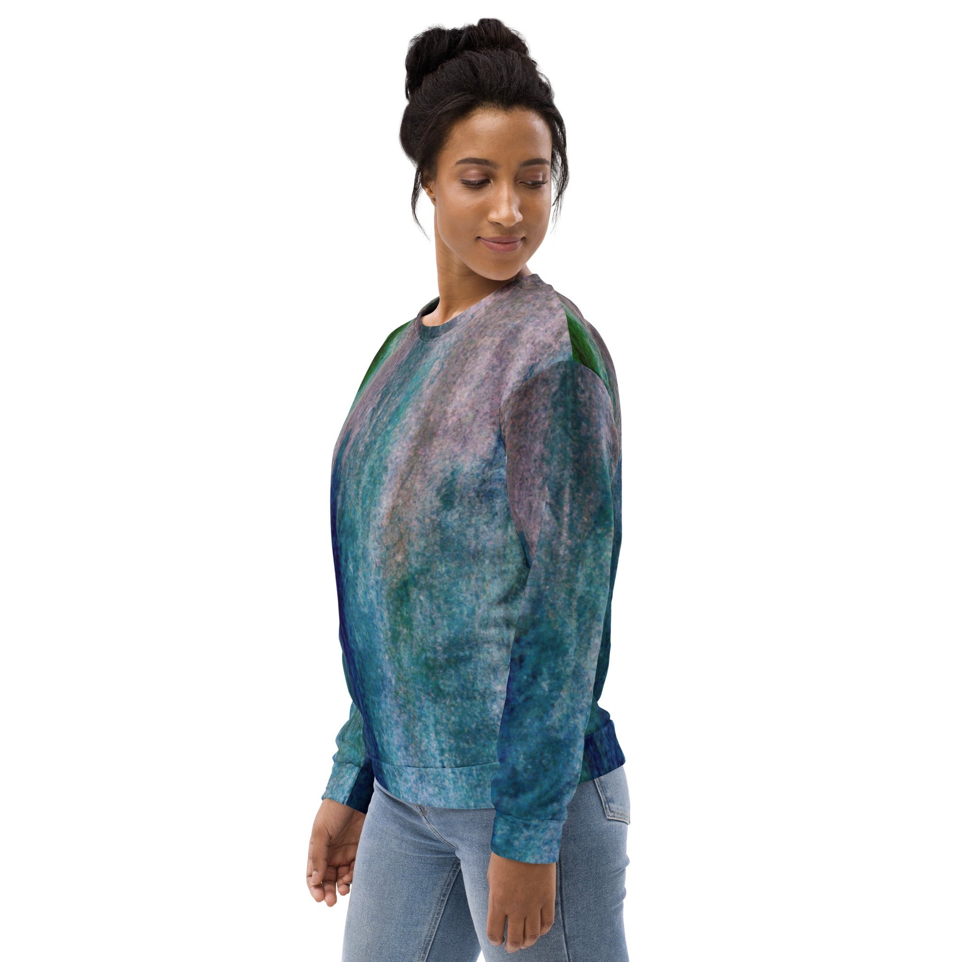 Graphic Sweatshirt for Women Blue Hue Watercolor Abstract Print | Grey Coco