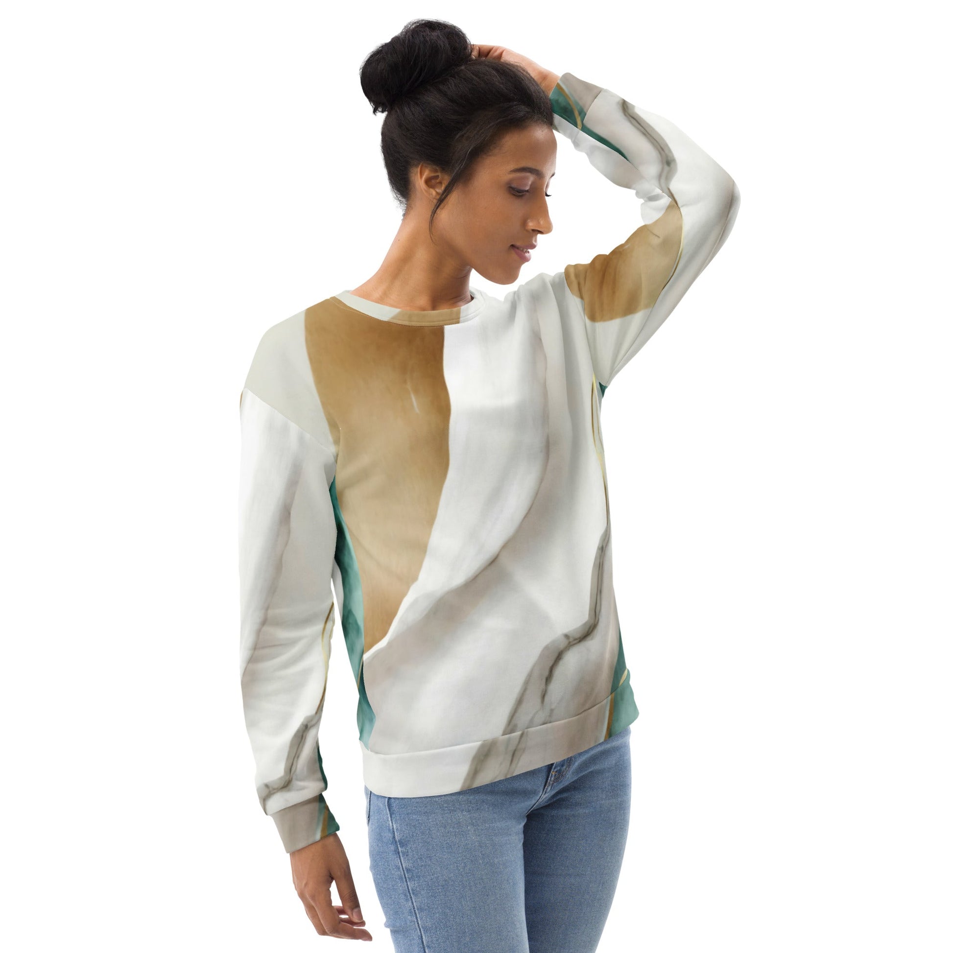 Womens Graphic Sweatshirt - Cream and White Marbled Pattern | Grey Coco