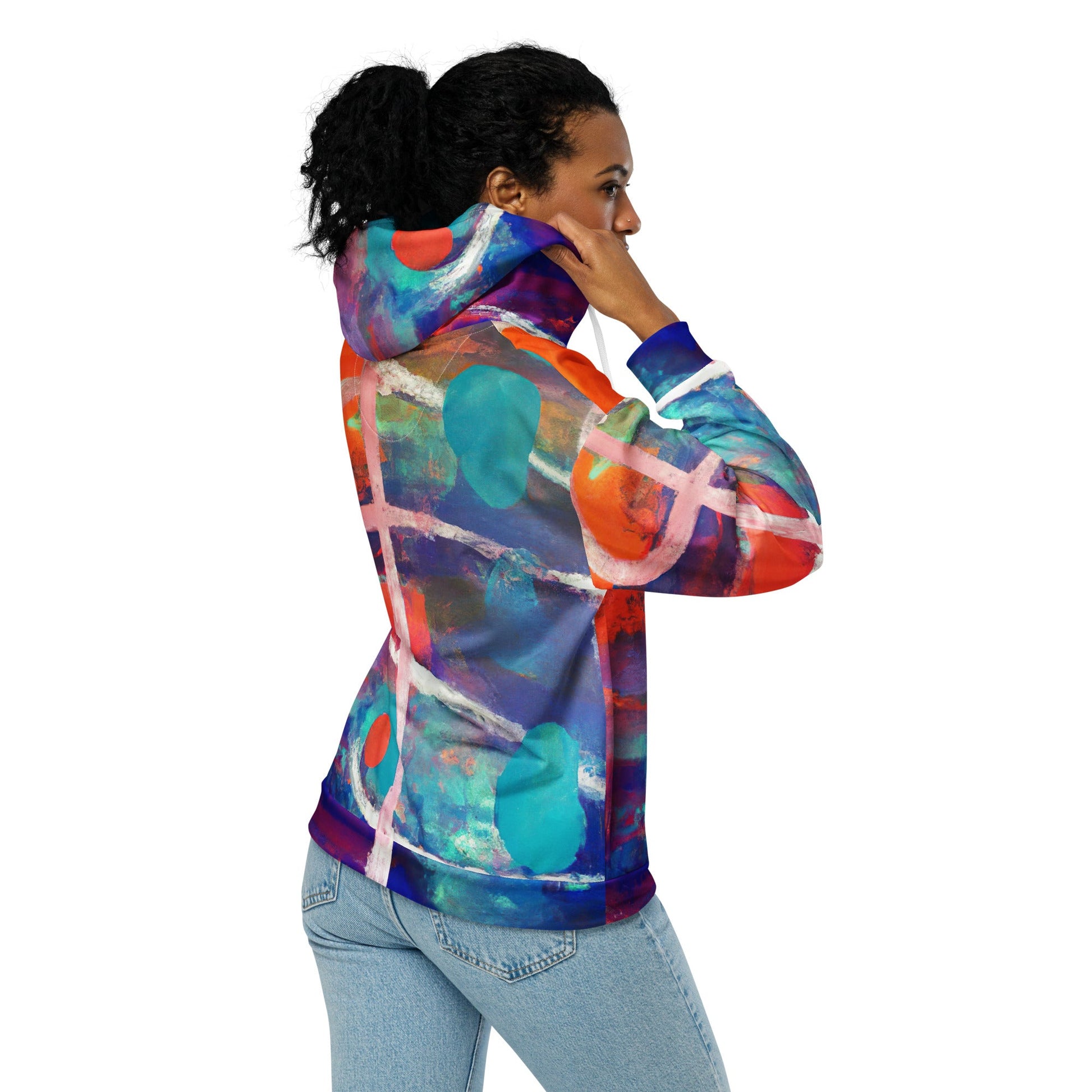 Womens Graphic Zip Hoodie Red Blue Multicolor Abstract Print | Grey Coco