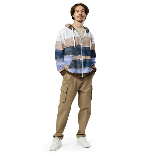 Mens Full Zip Graphic Hoodie - Rustic Hues Pattern