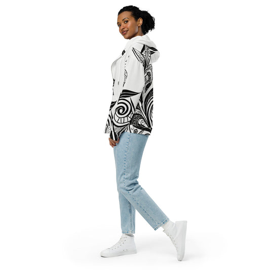 Womens Graphic Zip Hoodie Black Floral Lines | Grey Coco