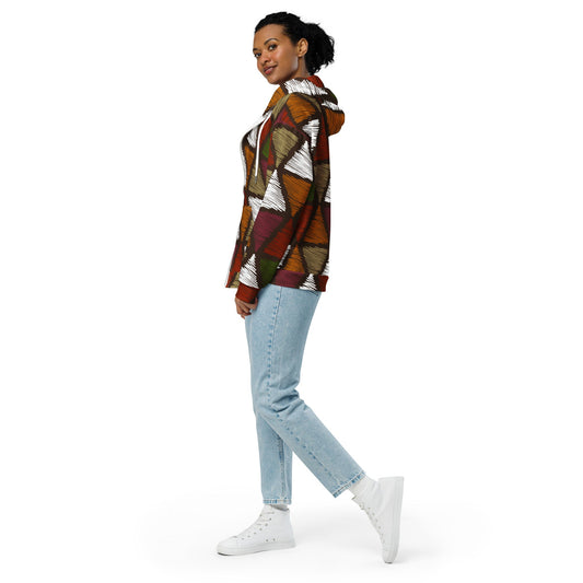 Womens Graphic Zip Hoodie Red Green Geometric Lines | Stylish & Comfortable