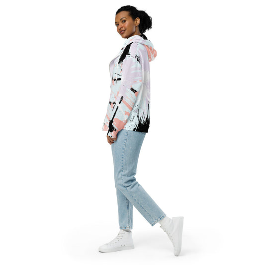 Womens Graphic Zip Hoodie Pink Black Abstract Print | Stylish & Comfortable