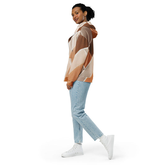 Womens Graphic Zip Hoodie Brown Rustic Watercolors Print | Comfortable & Stylish