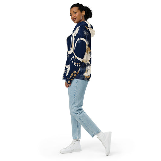 Womens Graphic Zip Hoodie Blue Beige Spotted Print | Stylish & Cozy