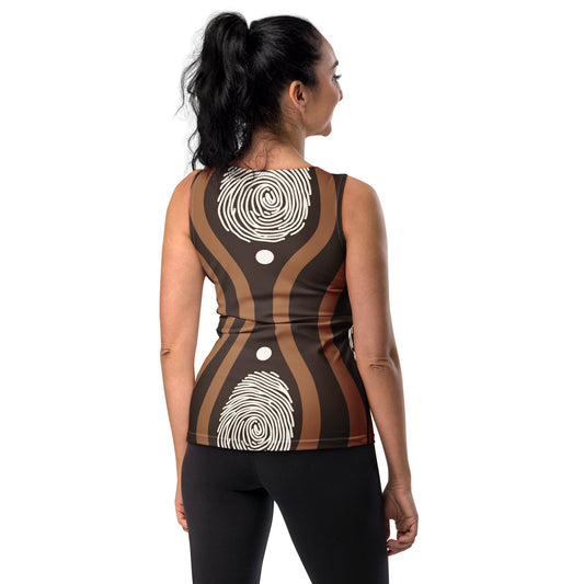 Womens Stretch Fit Tank Top - Brown White Geometric Lines | Comfortable & Stylish