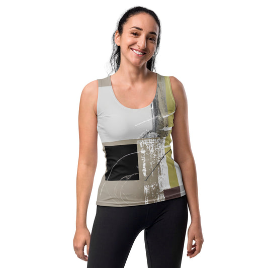 Womens Stretch Fit Tank Top - Abstract Brown Geometric Shapes | Grey Coco