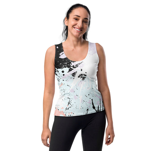 Womens Stretch Fit Tank Top - Pink Black Abstract Print | Stylish & Comfortable