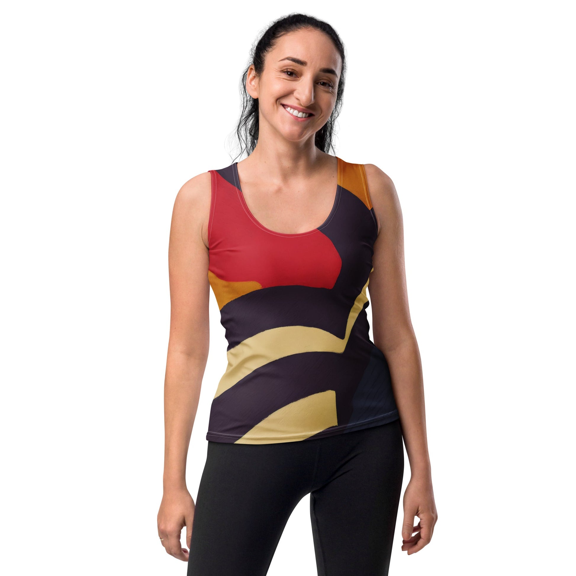 Womens Stretch Fit Tank Top - Brown Red Blue Colorblock Lines | Grey Coco