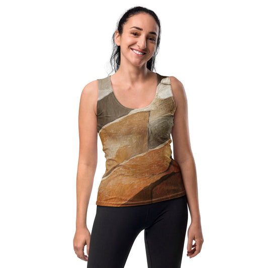 Womens Stretch Fit Tank Top - Abstract Stone Print | Grey Coco