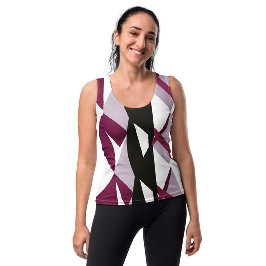Womens Stretch Fit Tank Top - Pink Mauve Pattern | Grey Coco