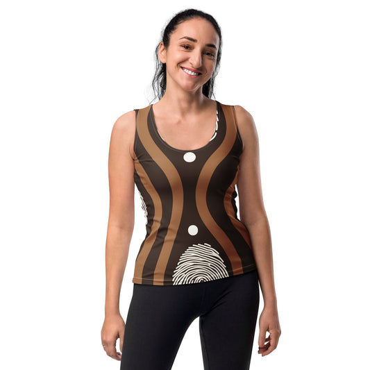 Womens Stretch Fit Tank Top - Brown White Geometric Lines | Comfortable & Stylish