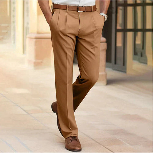 Men's Casual Suit Pants Fashion Trousers Mid Waist Straight Long Pants