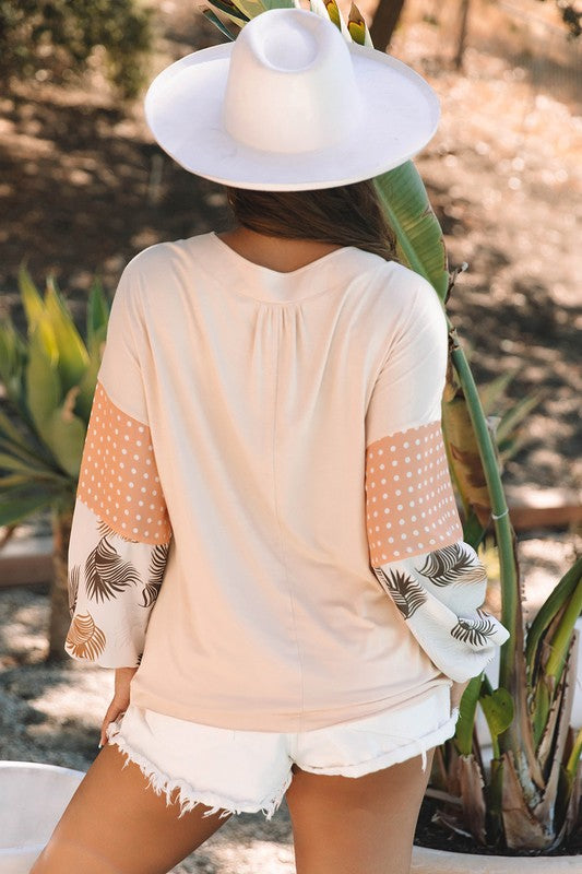 Women Dot Puff Sleeve Patchwork Sweatshirts | Jade Icarus