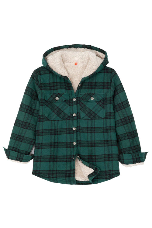 Kids Matching Family Cozy Green Hooded Plaid Flannel Shirt Jacket