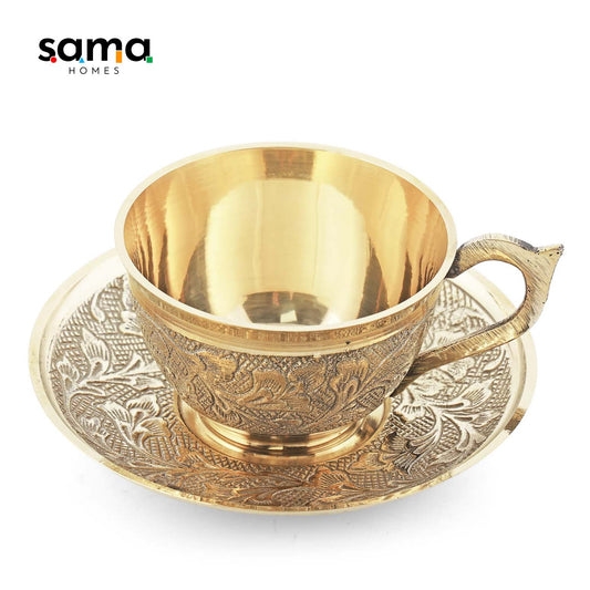 Handcrafted Brass Cup Saucer Set - Elegant Vintage Drinkware for Tea