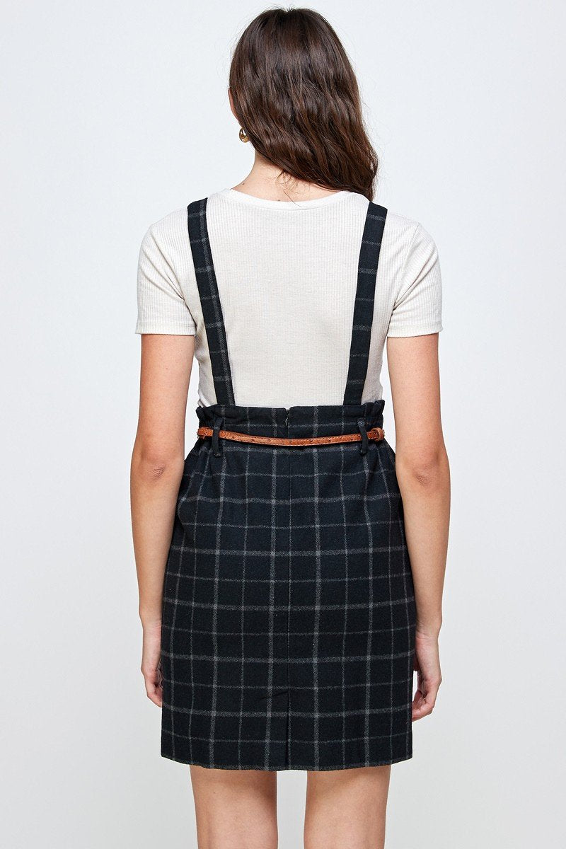 Plaid Suspender Skirt with Belt Detail | Indigo Arrowwood