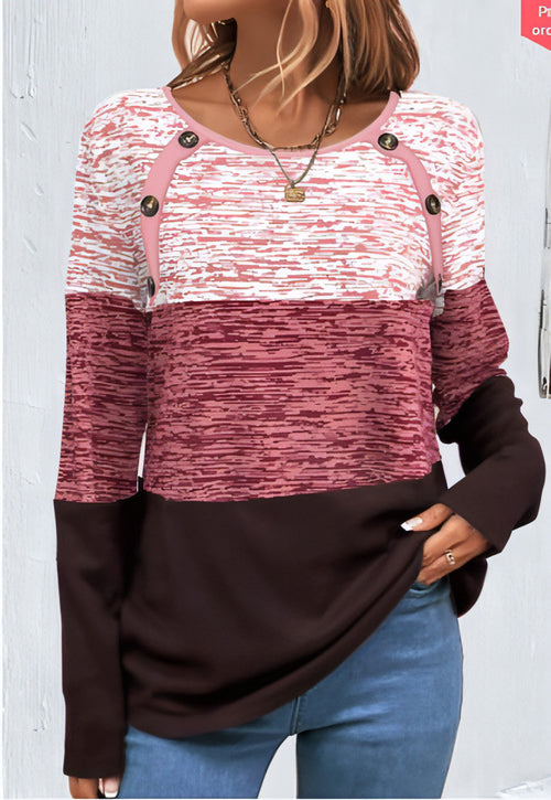 Long Sleeve T-shirt Women Button | Carmine Juneberry