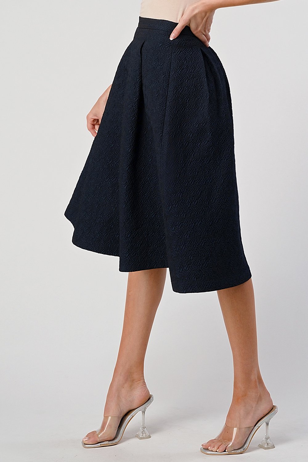 Textured A-Line Midi Skirt with Pleats | Indigo Arrowwood