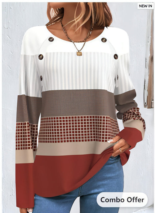 Long Sleeve T-shirt Women Button | Carmine Juneberry
