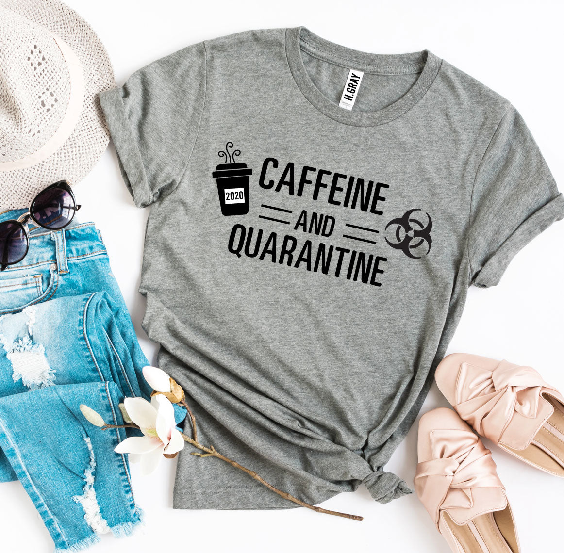 Caffeine & Quarantine T-shirt | Soft Ring Spun Cotton Graphic Tee | Agate