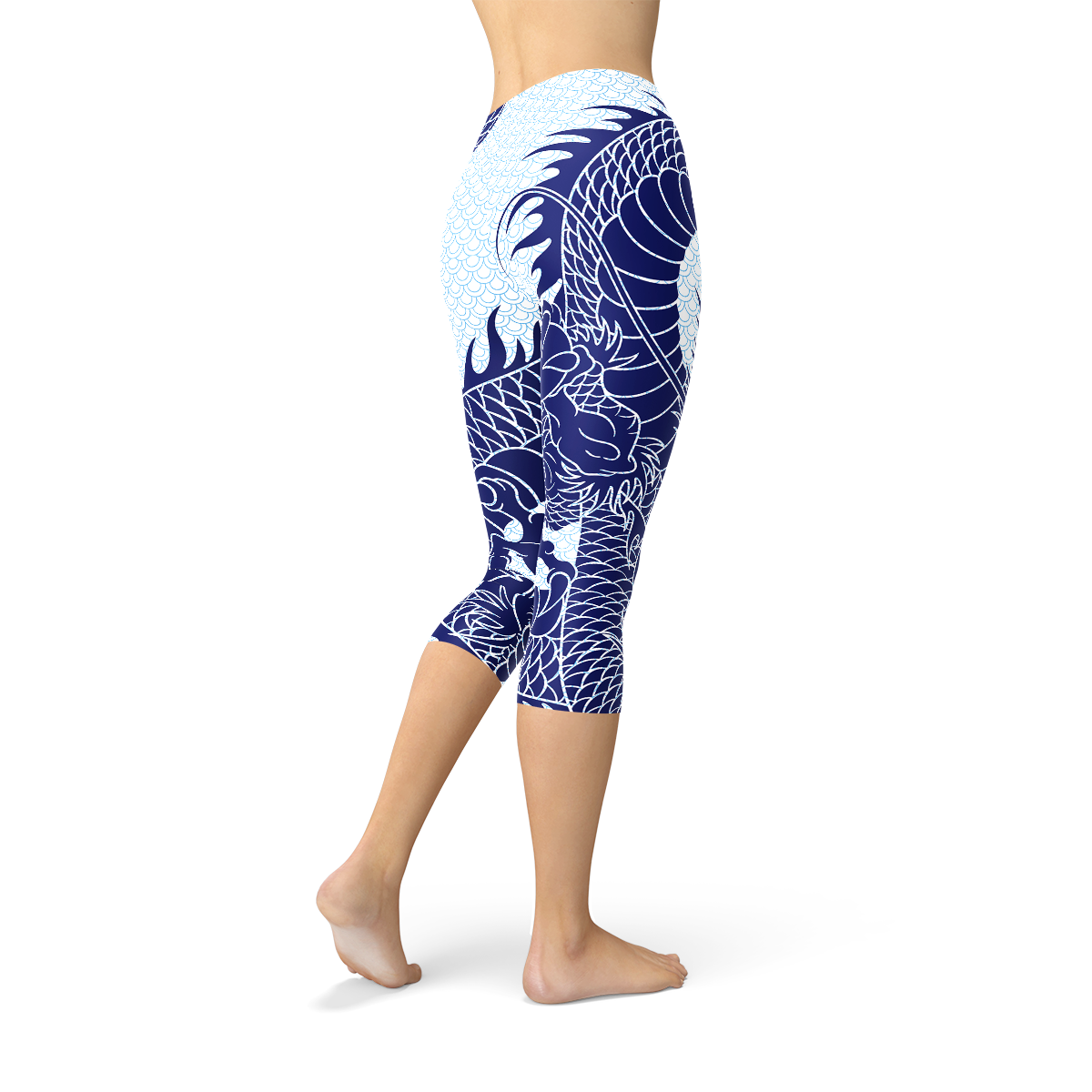 Womens Japanese Dragon Capri Leggings | Maroon Sooty