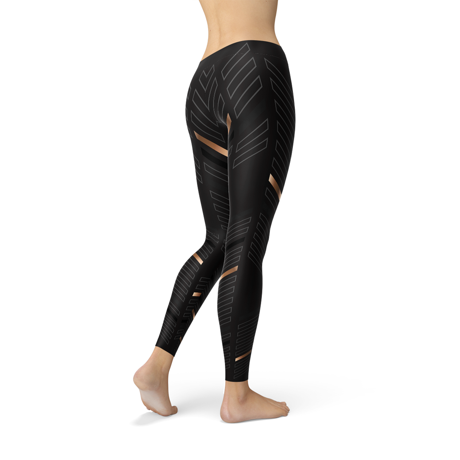 Womens Sports Stripes Black Leggings | Maroon Sooty