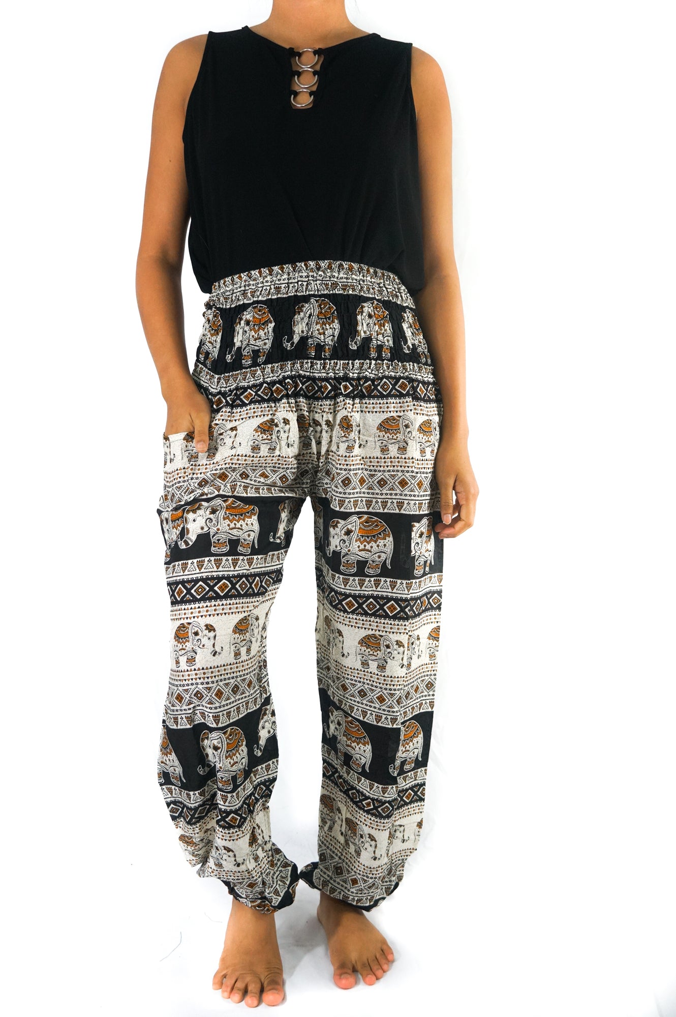 Black ELEPHANT Pants Women Boho Pants Hippie Pants Yoga | Tan Smokey