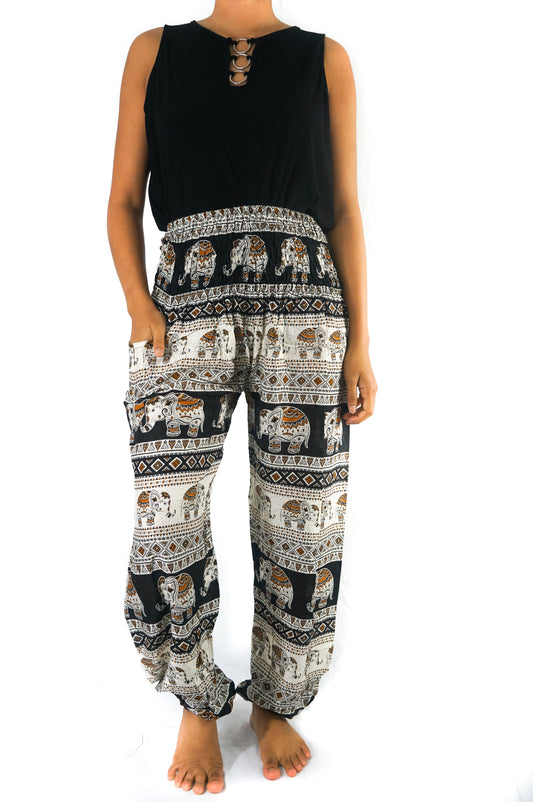 Black ELEPHANT Pants Women Boho Pants Hippie Pants Yoga | Tan Smokey