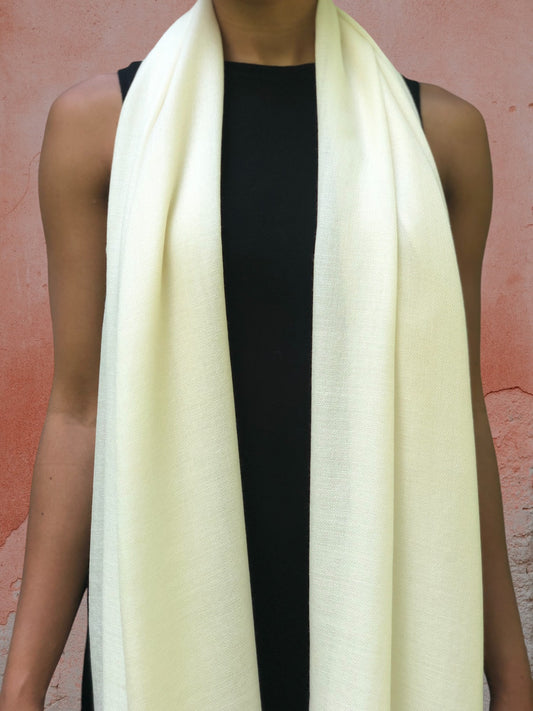 Ivory Cashmere Thin Weave Solid Wool Scarf