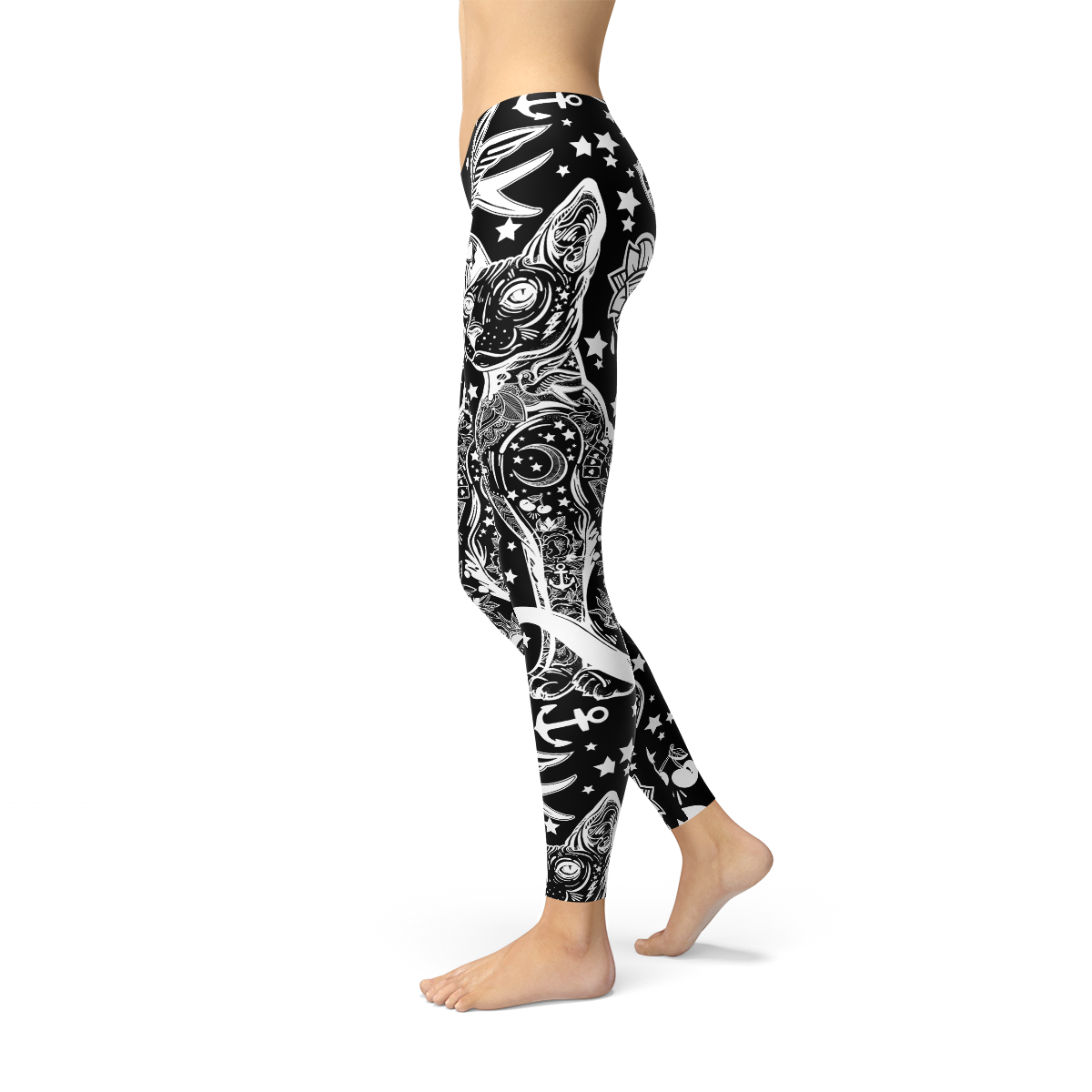 Womens Black Magic Cat Leggings | Maroon Sooty